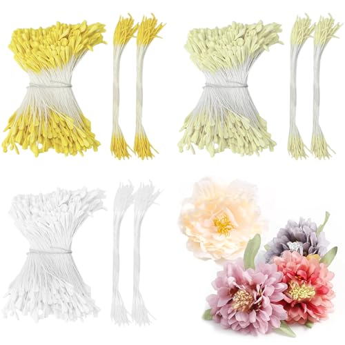 CiShow 1200 STK Blumen Staubblätter, 2.5+1mm Malzförmige Künstliche Staubblatt, Doppelköpfe Perle Blume Staubblatt, Matte Simulierten Stamens, Mini Künstliche Doppelköpfe Perle Blume für DIY Handwerk