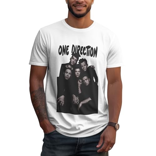 O*n$e Sommer-T-Shirt aus Baumwolle für Herren, cooles Dire$c*Tion-Logo, Grafikdruck, Rundhalsausschnitt, kurzärmelig, Schwarz, weiß, XL