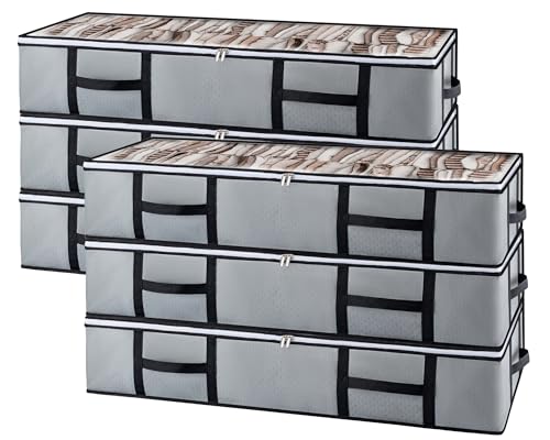 GoMaihe 6 Stück 90L Unterbett Aufbewahrungsbox mit deckel, Unterbettkommode Aufbewahrungstasche für Bettdecken Kleidung Aufbewahrung Organizer Helfen Sie dabei, den Speicherplatz besser zu nutzen.