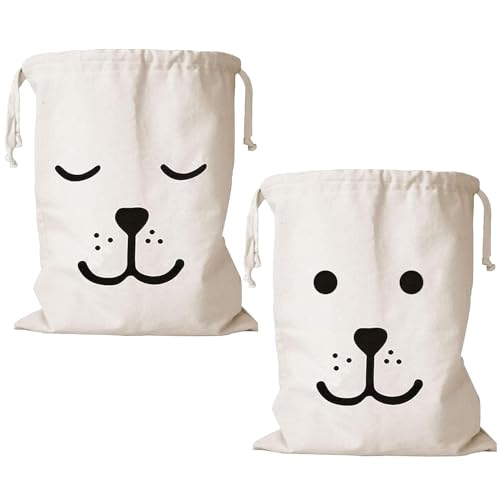 XINSUO® 2 Stücke Canvas Aufbewahrungsbeutel Mit Kordelzug,Beutel mit Kordelzug,Wäschebeutel Schmutzwäsche,Leinen Waschbeutel,Großes Fassungsvermögen für mehrere Kleidungsstücke (60 x 48 cm)