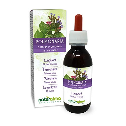 Lungenkraut (Pulmonaria officinalis) Kraut mit Blüten Alkoholfreier Urtinktur Naturalma - Flüssig-Extrakt Tropfen 120 ml - Nahrungsergänzungsmittel - Veganer
