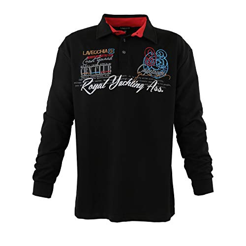 Lavecchia Übergrößen Sweatshirt Herren Langarmshirt Langarm Polo Shirt Poloshirt LV-2024 (Schwarz, 6XL)