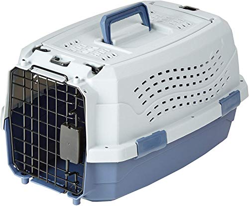 Amazon Basics Hund Transportbox für Haustiere, 2 Türen, 1 Dachöffnung, L 48 x B 32 x H 25 cm, Blau