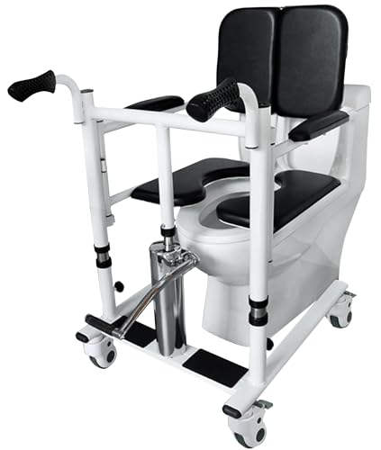 BOTOWI Multifunktions-Patientenlifter Hydraulischer Lift, Hilfe Rollstuhl Höhenverstellung, Transferstuhl, Duschrollstuhl mit 180° geteiltem Sitz, Nicht für Patienten mit Totaler Lähmung