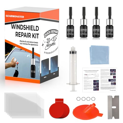 GEARMONSTER Windschutzscheibe Reparaturset Werkzeug, PKW Steinschlag Frontscheibe Glas Reparatur Flüssigkeit, Glasreparaturflüssigkeit, Windshield Repair Kit, Auto Zubehör