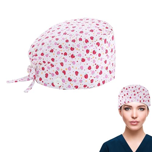 Verstellbar Arbeitskappe,Op Haube Stoff,Baumwolle Krankenschwester Haube mit Knöpfen,Op Haube Verstellbar,Baumwolle Staubkappe,Verstellbare Arbeitskappen,Bedruckte Unisex,Hair Cover with Sweatband