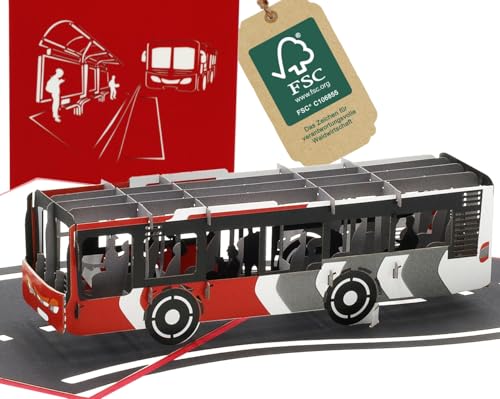 design3dkarten® Bus, Busfahrer, Busreise, Linienbus, Reisegutschein, Führerschein, 3d Klappkarte, Pop Up Karte, Glückwunschkarte, Grußkarte, Geschenkkarte