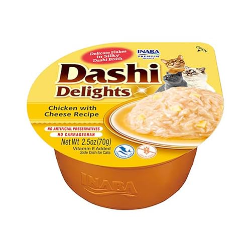 INABA Dashi Delights Katzenfutter nass, zarte Stückchen in Sauce mit Huhn & Käse (1 x 70g), jeden Tag Lebensmittel