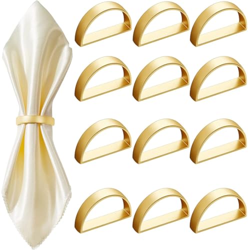 12St Serviettenringe aus Metall, Elegante Serviettenschnallen Serviettenschnallen für Tischdekoration Valentinstag Ostern Hochzeit Weihnachten Abendessen Party (Gold)
