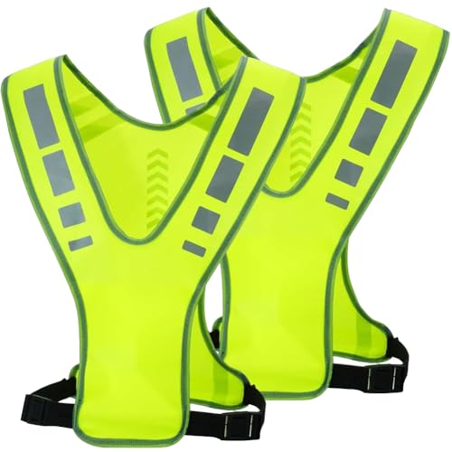 2 Stück Reflektierende Weste, Eichte Laufweste mit Tasche, Reflektierende Sicherheitsweste für Damen, Herren, Kinder, Atmungsaktiv und Verstellba Laufweste Reflektoren Kleidung für Outdoor-Aktivitäten
