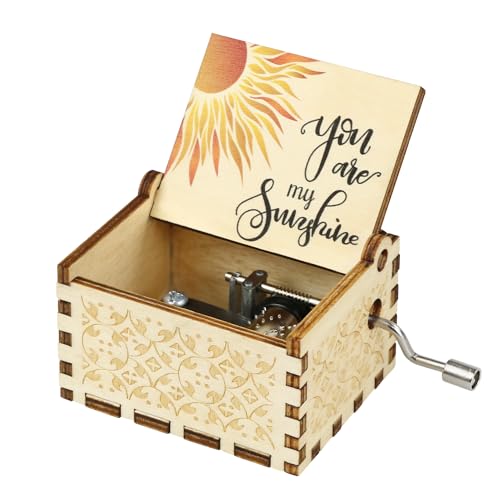 Handkurbel-Spieluhr aus Holz, Retro-Spieluhr, You Are My Sunshine-Musik, Geschenk für Kind, Ehefrau, Ehemann und Freunde (Bunt)