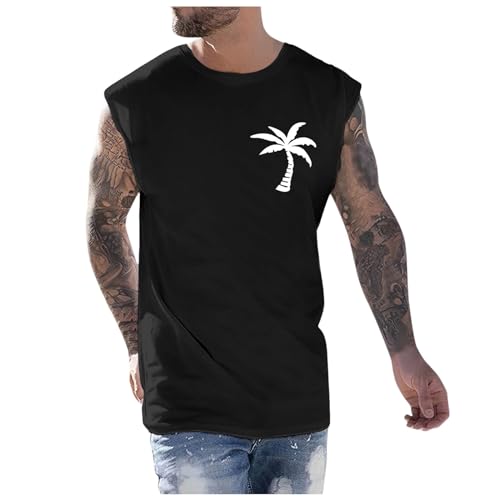 Herren Tanktop, Tank Shirt Herren Weiß, Ärmellos Weste Muskelshirt mit Druck Running Jogging Gym Unterhemd Leicht Rundhals Funktionsshirt Luftdurchlässig Bequeme Tee Top Menswear 2024