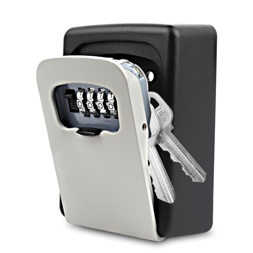KEWUZY Schlüsseltresor Außen, Schlüsselbox mit Code, Schlüsselkasten mit Zahlencode, Schlüsseltresor Wandmontage, Schlüsselsafe 4 Stellig, Zinklegierung, Robust, Sicher, für Schlüssel Türkarte