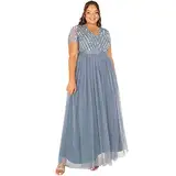 Maya Deluxe Damen Maxi Abendkleid Elegant Hochzeit V-ausschnitt Brautjungfernkleid Empiretaillierung Abschlussball Bridesmaid Dress, Dusty Blue, 44 EU