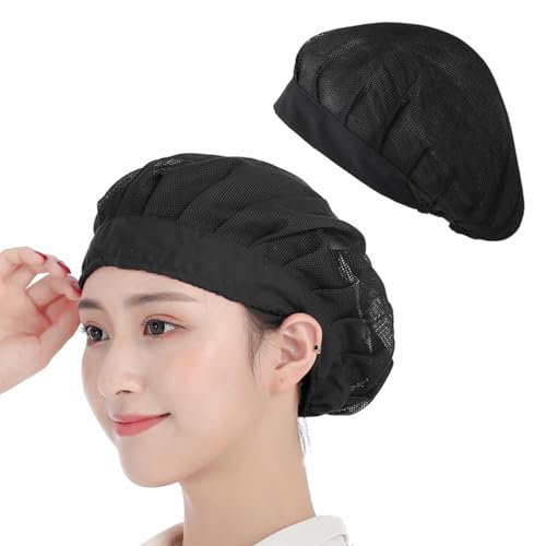 LEEQ Kochmützen - 2 PCS Kochmütze für Küche Kochen, Chef Hut Verstellbar Catering Service Haarnetz Küche Wiederverwendbare Mesh Dining Beanie Kochhaube Damen Herren(Schwarz)