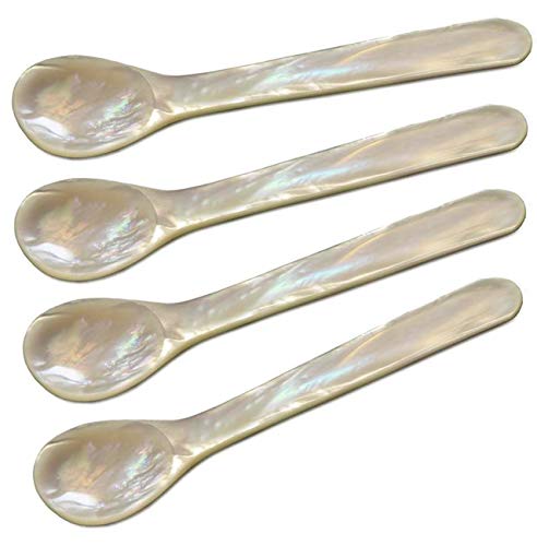 EDZARD 4er-Set Eierlöffel Perlmutt (runde Enden, Länge 11 cm), Handarbeit, echtes Meer-Perlmutt, 100% Naturprodukt, Kaviarlöffel, Perlmuttlöffel für Ei und Kaviar, edle Verpackung