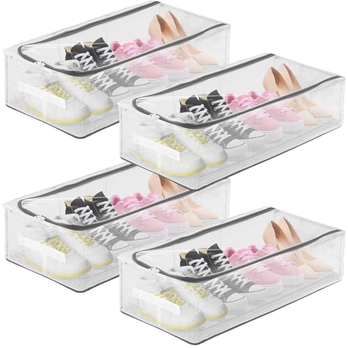 Sibosen Unterbett-Kommode für Schuhe Aufbewahrung 4 Stück,60x30x16cm Schuh Aufbewahrungssysteme,Unterbett Schuh Organisierer,Faltbare Schuhaufbewahrung Stasche mit Deckel