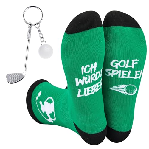 Geyoga Golf Geschenk Männer Lustig Golfsocken Schlüsselanhänger mit Grußkarte für Herren Geburtstag Jahrestag Vatertag