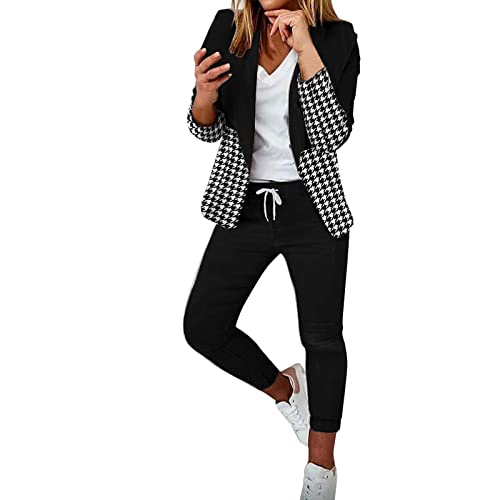 Hosenanzug Damen Sportlich Elegant 2 Teiler Damen Business Blazer Anzüge + Hosen 2-teilige Sets Lässige Mode Elegante Langarm Revers Strickjacke Oberteile Maßgeschneiderte Anzug Mantel Hosen Arbeit Bü