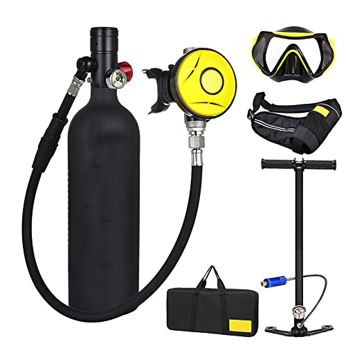 Sauerstoffflasche Tauchen Scuba Diving Mini Tauchflasche Tragbare Tauchausrüstung Tauchausrüstung Set Taucher Ausrüstung mit Sauerstoffmaske Hochdruck Luftpumpe Tauchen atmen Unterwasse,Schwarz,1L