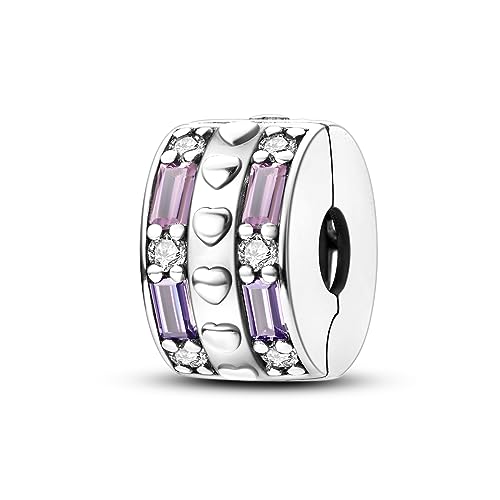 Parmuz Stopper Perlen Charms für Charm-Armbänder 925 Sterling Silber Clip Rondelle Spacer Charm mit Gummi innen Schmuck Geschenk für Frau