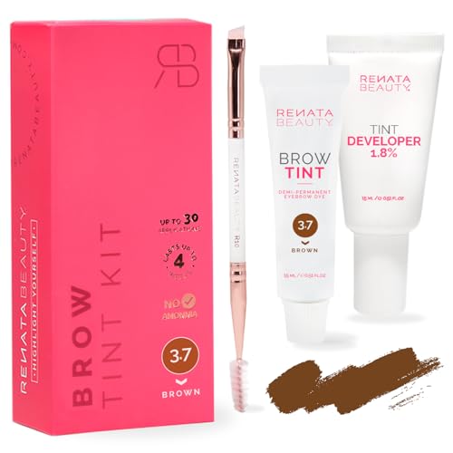 RB RENATA BEAUTY Augenbrauenfarbe Set – Brow Färbeset inkl. Entwickler & Stylingbürste – Augenbrauen Färbeset – Eyebrow Dye Kit mit bis zu 4 Wochen Halt – Brow Tint für Natürlichen Look [Braun]