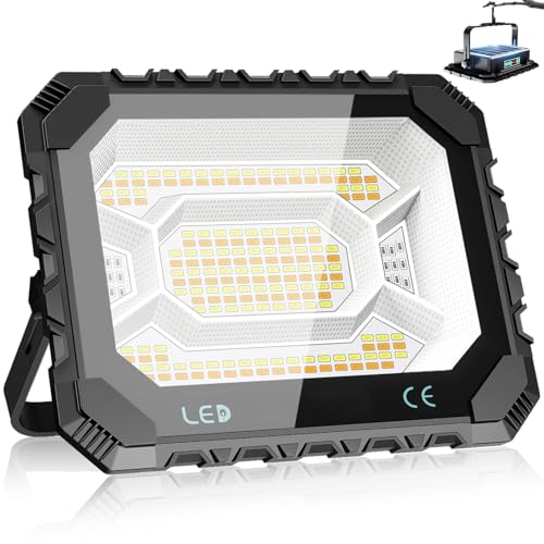 Adewalk 200W LED Baustrahler Akku Solar Arbeitsleuchte Tragbare, 16000LM 16000mAh Akku Arbeitsleuchte USB-Wiederaufladbar, 5 Lichtmodi, Campinglampe Tragbar im Freien für Notfälle, Baustelle, Camping