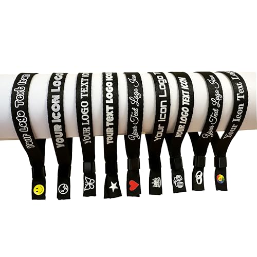 10 Schwarz Personalisiertes Festival Stoff Armbänder – Einlassbänder für Events, Partys & Konzerte, Stoffarmband mit individuellem Druck