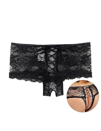 ohyeahlady Höschen Ouvert Damen Sexy Erotik Große Größen String Tanga Dessous Damen Sexy Unterwäsche Spitze Unterhosen Offener Schritt Brazilian Slip Hipster Panty Reizwäsche Mollig B-schwarz,XS-S