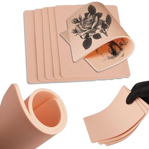 3mm Kunsthaut Tattoo Übungshaut - PEPAX 4 Stück 19 x 14 cm Blanko Tattoo Übungshaut Doppelseiten Gefälschte Tattoo Haut für Anfänger und Künstler
