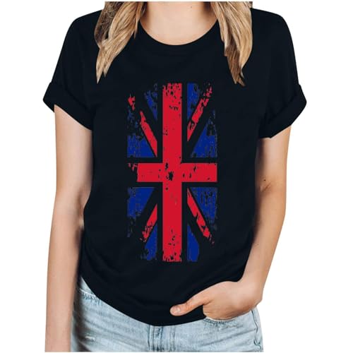 SMUXP T-Shirt für Herren mit zerrissener Union-Jack-Flagge, UK-T-Shirt für Damen und Mädchen, Union Jack-Flagge, T-Shirt für Großbritannien, britische Krönung, #1schwarz, L