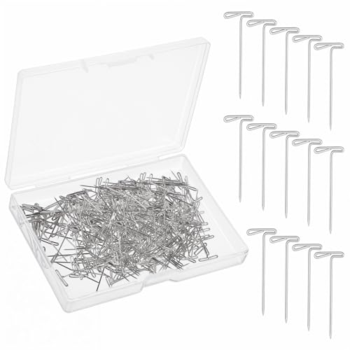 ZEYIYER 100 Stück T Nadeln 2,7 cm Eisen Perücke Nadeln Set, Stecknadeln mit Kopf T-Nadeln Silber Wiederverwendbarem zum Blockieren Stricken und Modellieren mit Aufbewahrungsbox