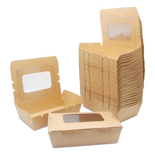 La Llareta Kraftpapier Lunchbox, Kraftkarton Snackboxen, Take Away Box, mit Fenster, Öl und Wasserdicht, für Sandwich, Käsekuchen, Burger (20 PCS 900ml)