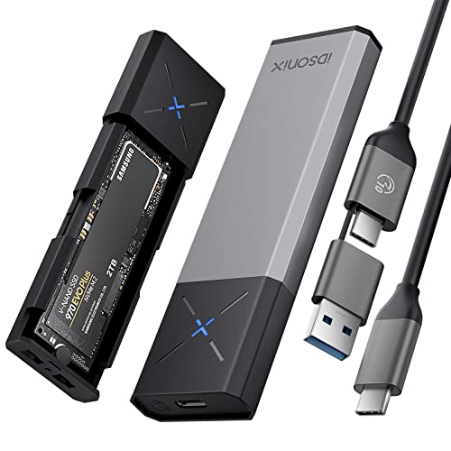 iDsonix M.2 [NVMe & SATA] SSD Gehäuse Adapter [Werkzeugfrei][Aluminium], NVMe zu USB 3.2 Gen 2 10Gbps, M.2 zu USB A&C Unterstützt M-Key/B+M Key, mit UASP Trim für 2230/2242/2260/2280 SSD