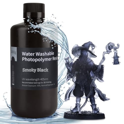ELEGOO Wasser Waschbares 3D Drucker Resin, Water Washable UV Resin 405nm Photopolymer Harz für MSLA/DLP/LCD 3D Drucker Rauchiges Schwarz 1000g