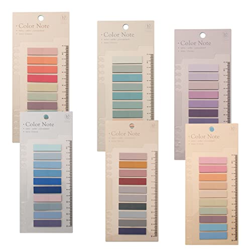 1200 Stück Haftnotizen Tabs Beschriftbare Lese Tabs for books Sticky Markers Pastel Page Marker Sticky Tabs Dark Merkzettel Haftstreifen Index mit Lineal für Seitenmarkierung Lesezeichen, 6 Style