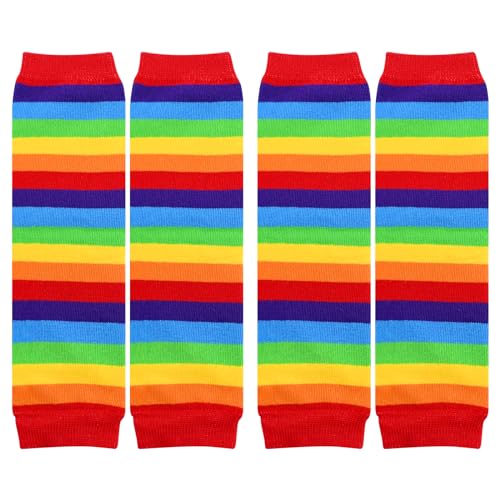 Comforso 2 Paar Regenbogen-Beinwärmer für Baby-Kinder, Bunt gestreifte warme Stricksocken für Jungen und Mädchen