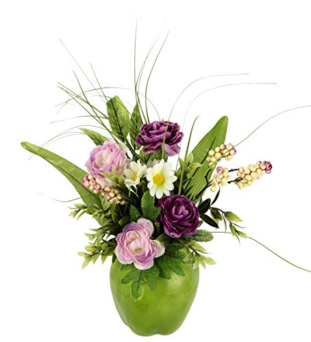 Gesteck/Arrangement Ranunkel im Apfeltopf, Künstliche Frühlingsblumen, Arrangement aus Kunstblumen, Unechte Blumen, Frühjahrsdekoration, Deko, Tischdeko, Frühjahr, Ostern, Osterdeko