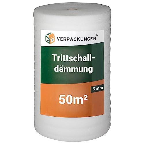 BB-Verpackungen 50 m² Trittschalldämmung 1,0 x 50 m (5 mm stark, sehr gute Schall- und Wärmedämmung) - Sets zwischen 25 m² und 250 m²