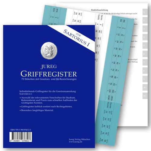 Griffregister für SARTORIUS Verfassungs- und Verwaltungsgesetze | 2025 | selbstklebende Register Etiketten mit Gesetzes- und §§-Bezeichnungen