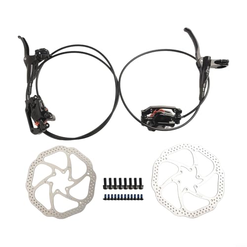 CashMuch Hydraulisches Scheibenbremsen-Set für Mountainbikes, vorne, 750 mm, hinten, 1400 mm Kabellänge mit 160 mm Rotoren, Doppelkolben, Aluminium-Legierung, Fahrradteile (links vorne)