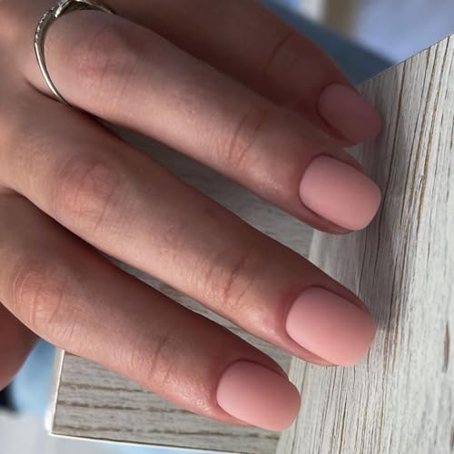 MouyouGlow Press on Nails Kurz,Squoval Blasses Rosa Nude Pink Einfarbige Mattiert Fake Nails Kunstnägel mit Nagelkleber,Natürliche Pale Pink Matt Künstliche Fingernägel … …