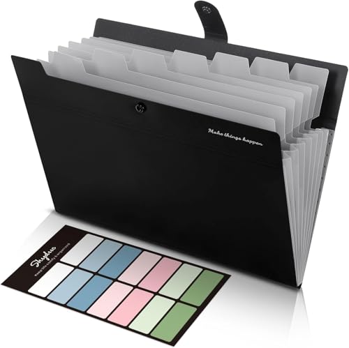 SKYDUE Dokumentenmappe A4, Mappe Mit 8 Fächern, Fächermappe A4 Mit Etiketten, Tragbar Ordnungsmappe Mappen Ordnersystem, Document Folder Für Zuhause, Büro, Schule Und Auf Reisen(Schwarz)