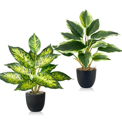 SHEPIN 2 Stück Kunstpflanze Wie Echt, Künstliche Pflanzen im Topf Zimmerpflanzen, 37cm Kunstpflanzen Dekopflanze Fake Plant Plastik Pflanze für Badezimmer Büro Küche Badezimmer Dekoration