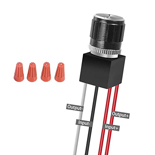 Jeloyutek DC 12V LED Dimmer PWM Dimmschalter, 12V/24V DC 4 Drähte Drehknopf Kontrolleur für Boot Wohnmobil Wohnwagen Camper Auto, für Dimmbare LED-Lampen, Einzelfarbe LED Streifen Beleuchtung, Schwarz