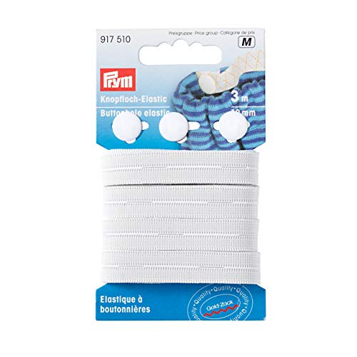 Prym Knopfloch-Elastic mit 3 Knöpfen 12 mm weiß, Plastic