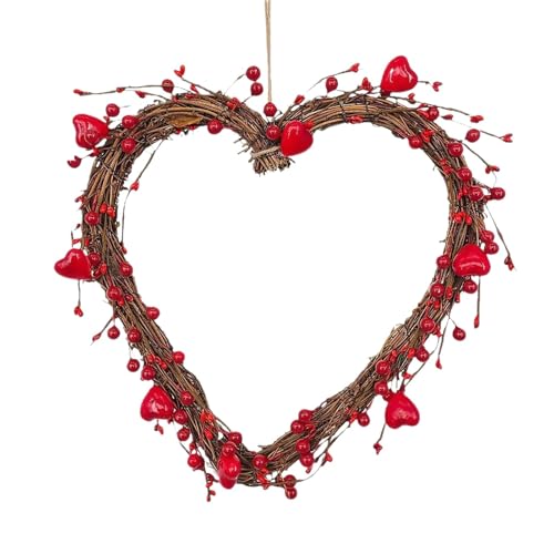 Valentinstagskränze für die Haustür, Valentinstag-Haustürkranz – Herzkranz mit roten Beeren, 30 cm, Valentinstagsdekorationen | Gesundes