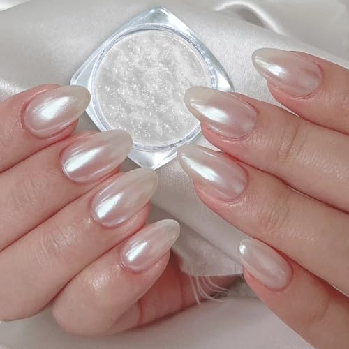 Upgrade White Pearl Chrome Nagelpuder - GJNL High Gloss Glassy Weiße Perle Pigment Pulver für Nägel, Pearlescent Glazed Donut Glitzerpuder Nail Powder für DIY-Salon