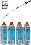 Unkrautbrenner RHP Unkrautvernichter 80cm, inkl 4 Butangaskartuschen je 227g, Gasbrenner mit Piezozündung, Abflammgerät max 1000 °C, Brenner Flamme regulierbar, Grillanzünder