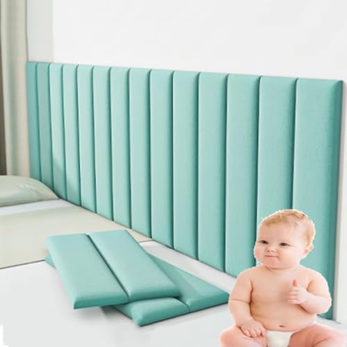 Aeovot Wandkissen Selbstklebend Samt, 23x70cm Polsterpaneel Wand, 6,86 mm Dick Wandpolster Kinderzimmer, Wandkissen Zum Aufhängen für Kopfteil Bett(Light Blue,6 pcs)
